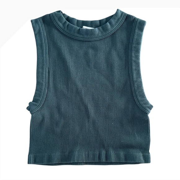 Zara Tops - ZARA Ribbed Sleeveless Mock‎ Neck Crop Top Teal Green Size XS